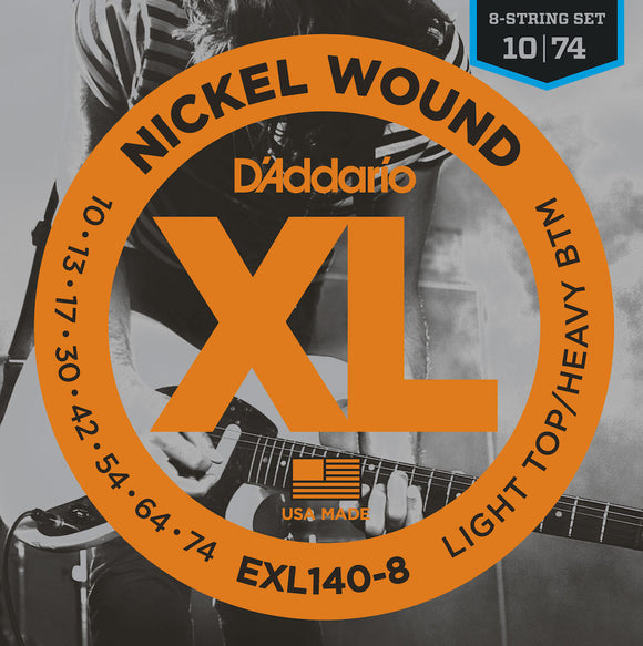 D'Addario EXL140-8 8-String Guitar Strings, Light Top/Heavy Bottom, 10-74