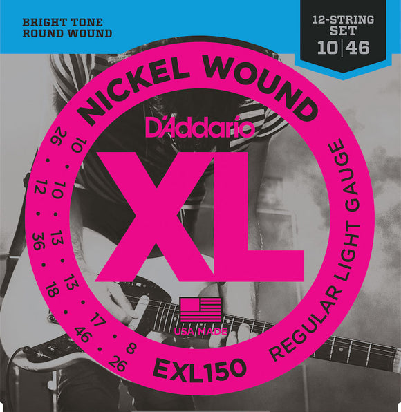 D'Addario EXL150 Nickel Wound Electric Guitar Strings, 12-String  Light, 10-46