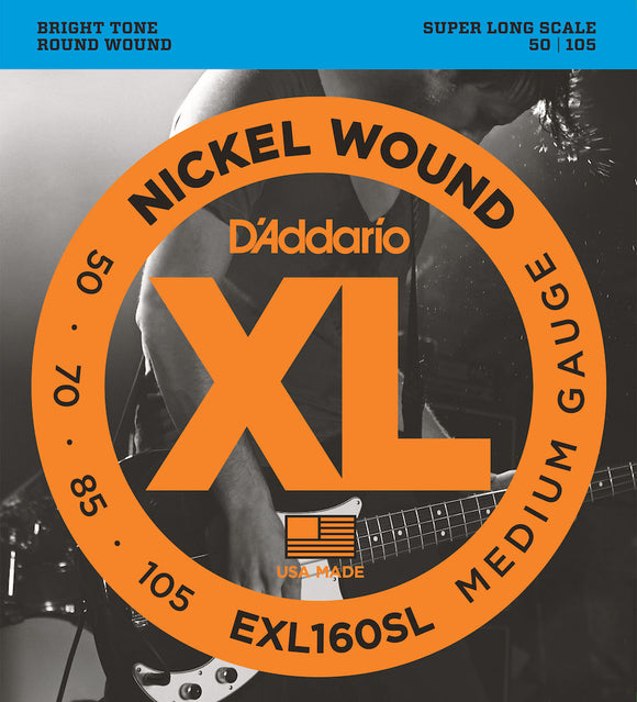 D'Addario EXL160SL Nickel Wound Bass Strings, Medium 50-105, Super Long  Scale