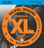D'Addario EXL160SL Nickel Wound Bass Strings, Medium 50-105, Super Long  Scale