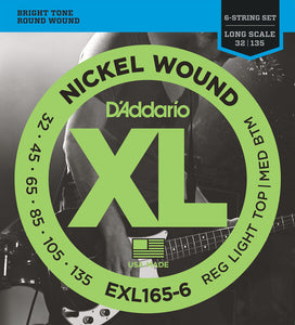 D'Addario EXL165-6 6-String  Bass Strings Custom Light 32-135 Long Scale