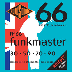 Rotosound Stainless Steel Roundwound Funkmaster 4 String Bass set 30-90 FM66