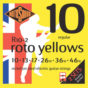 Rotosound Yellows Nickel Electric Guitar Strings Regular 10-46 R10-2 Two Pack