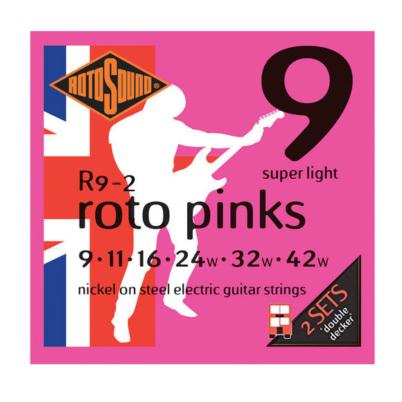 Rotosound Pinks Nickel Electric Guitar Strings Super Light 9-42 R9-2 Two Pack