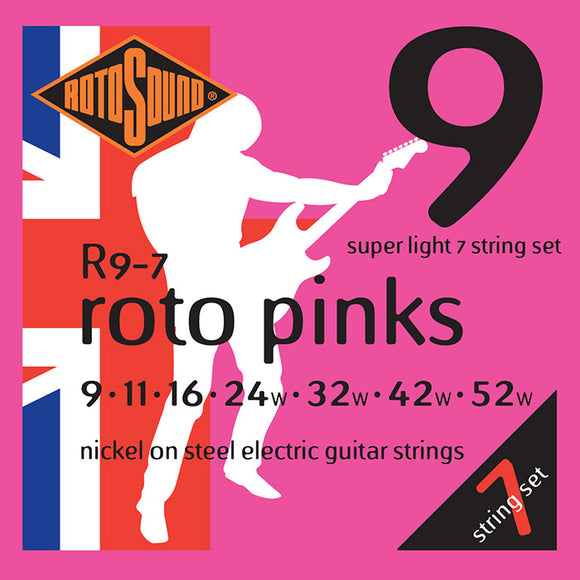 Rotosound Pinks Nickel Electric Guitar Strings Super Light 7 String 9-52 R9-7