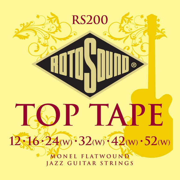 Rotosound Top Tape Monel Flatwound Jazz Guitar Strings 12-52 RS200