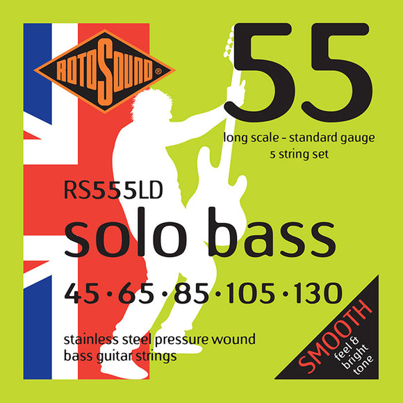 Rotosound Solo Bass 55 Stainless Steel Pressurewound 5 String set 45-130 RS555LD