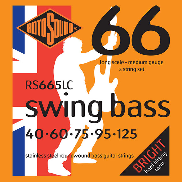 Rotosound Stainless Steel Roundwound 5 String Bass Strings Medium 40-125 RS665LC