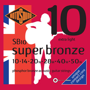 Rotosound Phosphor Bronze Acoustic Guitar Strings, Extra Light 10-50 SB10