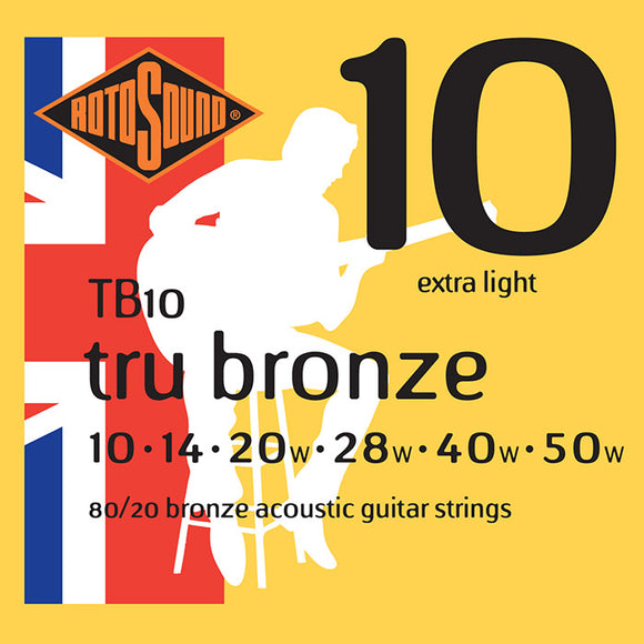 Rotosound Tru Bronze Brass Coated Extra Light Acoustic Guitar Strings 10-50 TB10