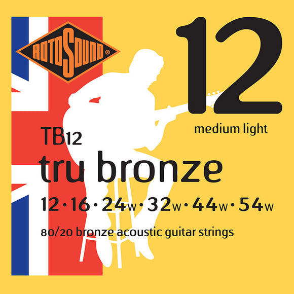 Rotosound Tru Bronze Brass Coated Medium Light Acoustic Guitar Strings 12-54